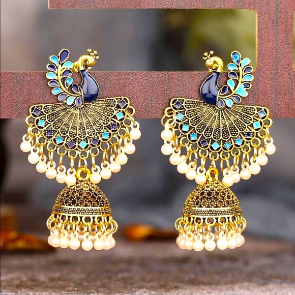 Drop Jhumka Earring Pecock Design - Picture 2 of 4